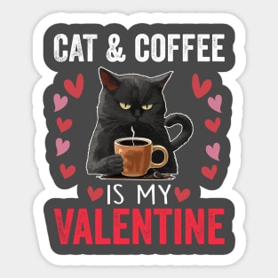 Black Cat Coffee Is My Valentine | Funny Valentine's Day Cat Sticker